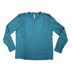 Cable & Gauge Women's Teal Knit Top with Lace Detail XL